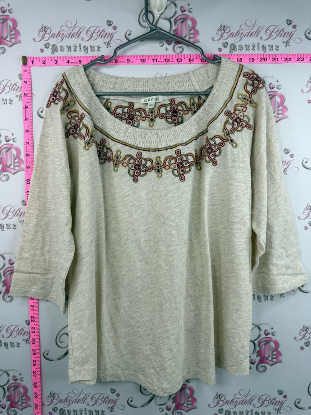 Orvis embroidery shirt top Women's Cream Embroidered Scoop Neck Top